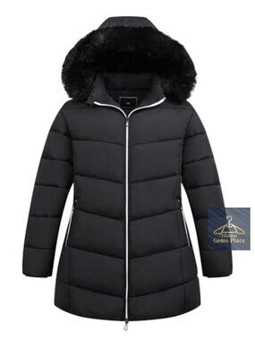 Women's Plus Size Quilted Down Alternative Winter Coat Hooded Waterproof